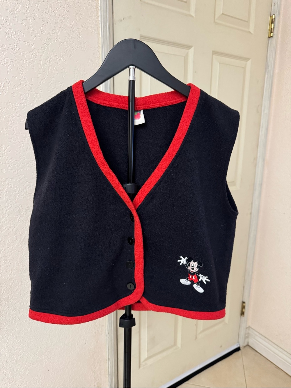 Vintage Disney Mickey Mouse Black & Red Fleece Vest Size Medium